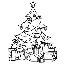 Christmas Tree filled with gifts around on special day coloring page