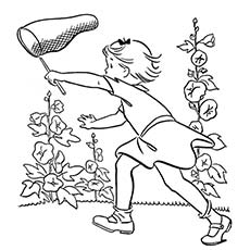 Girl catching butterfly summer coloring pages