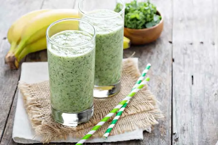 Green protein smoothie with banana and spinach