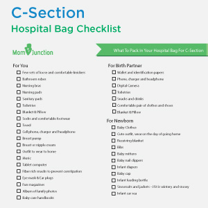 A checklist for things to pack in hospital bag for a C-section