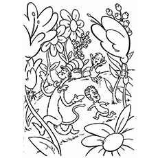 Tall Cat playing in the garden, Cat in the Hat coloring page