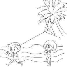 Kids at beach summer coloring pages