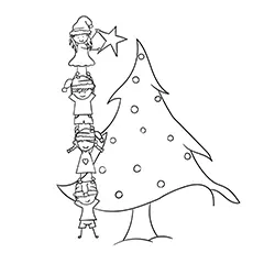Kids decorating Christmas Tree coloring page