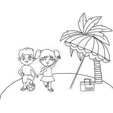 Kids playing at the beach in summer coloring page