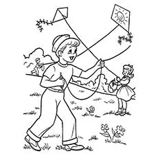 Kids flying kites summer coloring pages