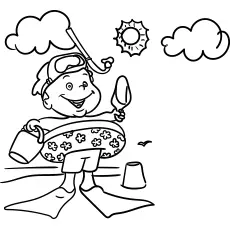Little boy swimming circle summer coloring pages_image