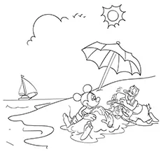 Mickey mouse and Donald duck enjoying summer coloring pages