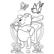 Pooh playing baseball coloring page
