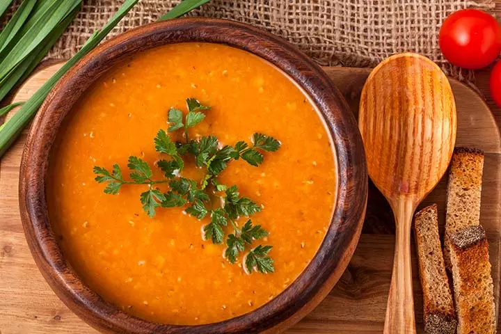 Pureed Lentil soup with apricots for babies