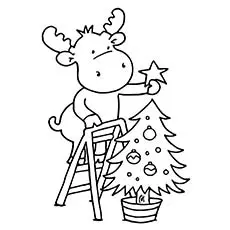 Reindeer decorating Christmas Tree coloring page