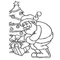 Santa Putting Presents near Christmas Tree Image to Color