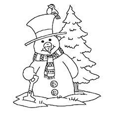 Snowman And Christmas Tree Pic to Color Free