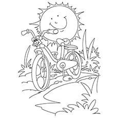 Sun and bicycle summer coloring pages