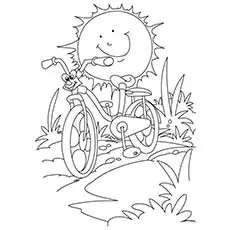 Sun and bicycle summer coloring pages_image