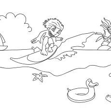 Surfing at beach summer coloring pages_image