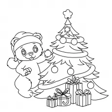 Teddy Decorating the Christmas Tree coloring page