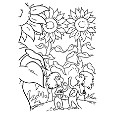 Thing One and Thing Two in the garden, Cat in the Hat coloring page