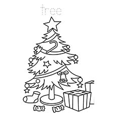 Beautiful Xmas Tree with presents coloring page