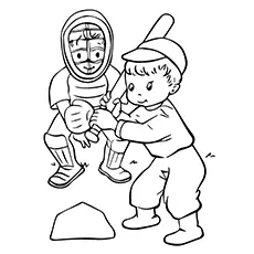 Two kids playing baseball, coloring page