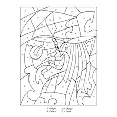 Witch, color by number coloring pages