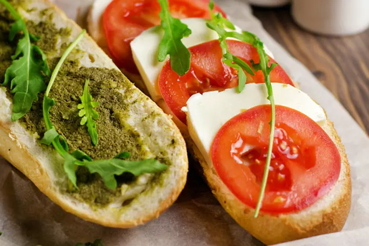 Caprese sandwich with homemade pesto recipe for kids