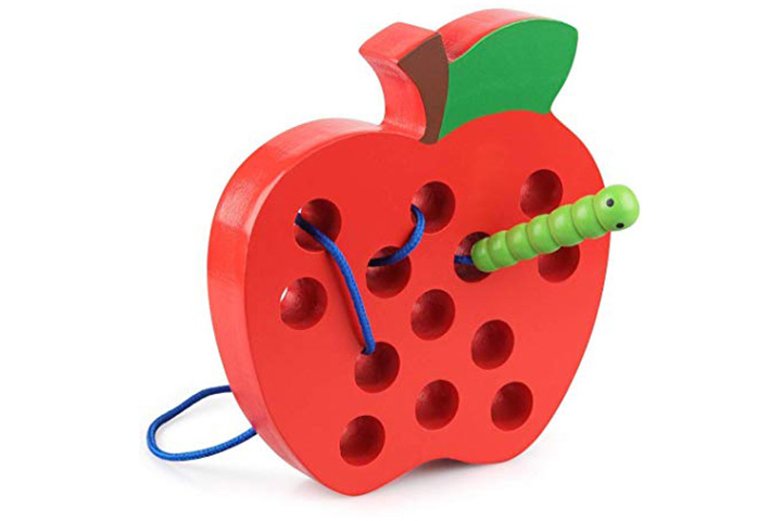 Coogam Wooden Lacing Apple Threading Toy