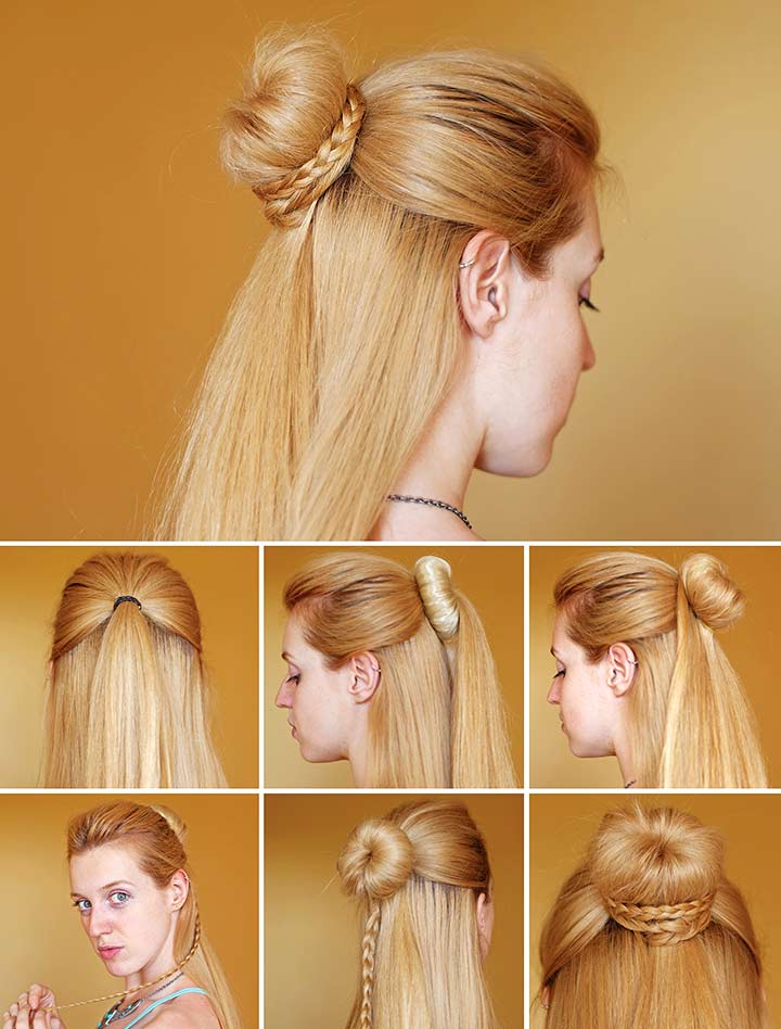 Half-updo bun hairstyle for school girls