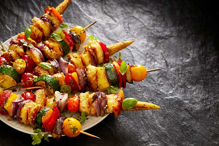 Mixed vegetables and cheese skewers vegetarian recipe for kids