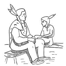 Native American family Thanksgiving coloring page