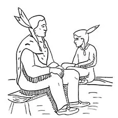 Native American family Thanksgiving coloring page