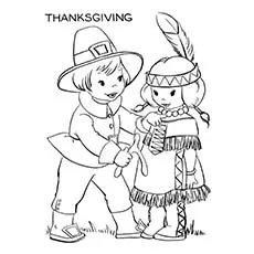 Pilgrims and Native Americans Thanksgiving coloring page_image
