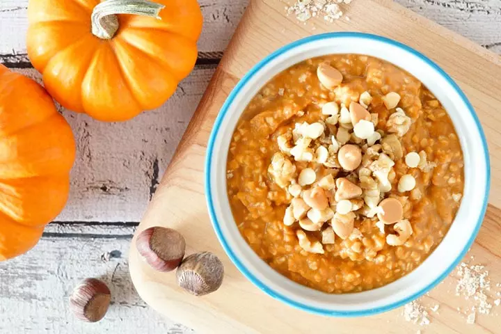 Pumpkin and oatmeal porridge, toddler dinner idea