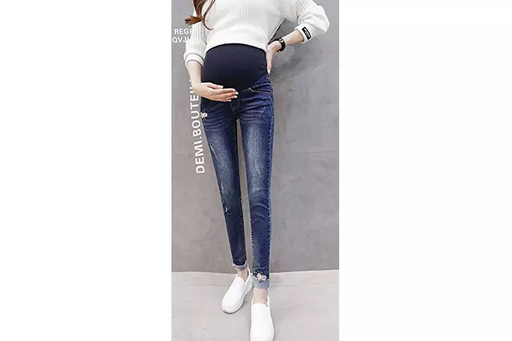 Plaid & Plain Women's Five-Pocket Pregnant Maternity Slim Fit Stretch Skinny Jeans