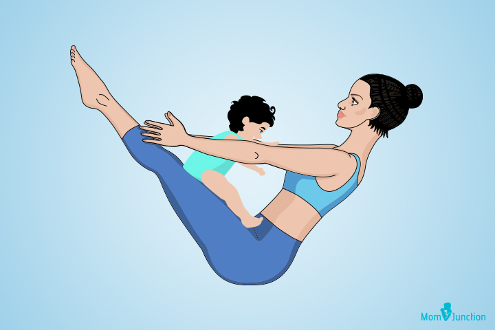 Navasana or Boat yoga pose for mom and baby