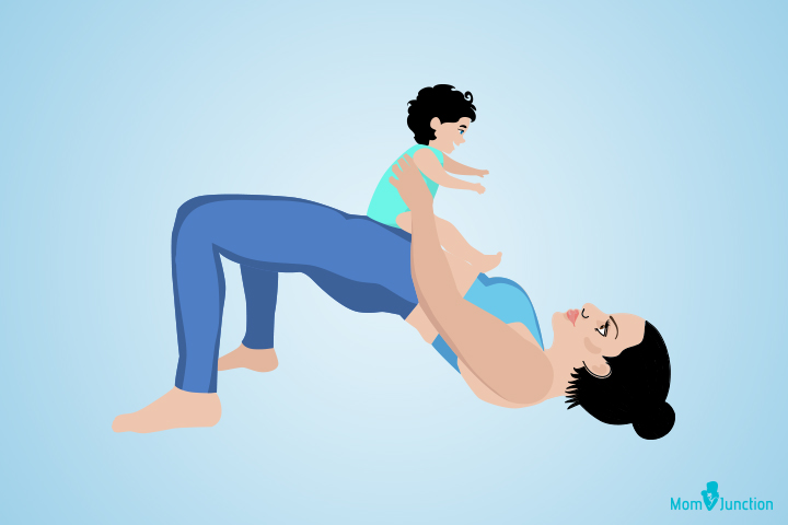 Setu Bandha Sarvangasana or Bridge yoga pose for mom and baby