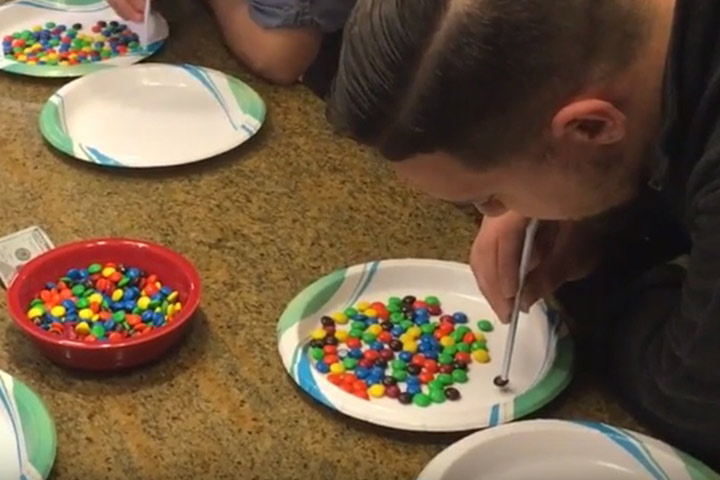 Skittle counting game, teen birthday party ideas