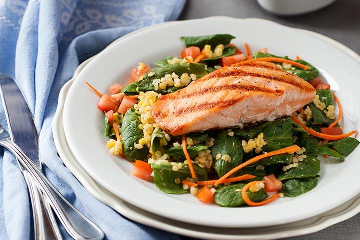 Lemony lentil salad recipe for pregnant women with salmon