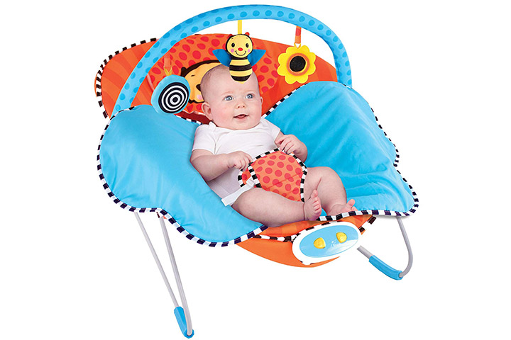 Bouncer for Baby infant Boy or Girl with Playful Pinwheels Toy Bar & Vibrations 