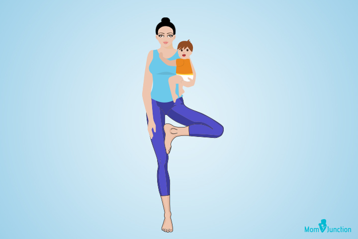 Vrikshasana Tree yoga pose for mom and baby