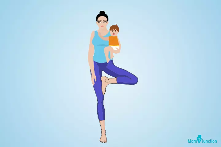 Vrikshasana Tree yoga pose for mom and baby