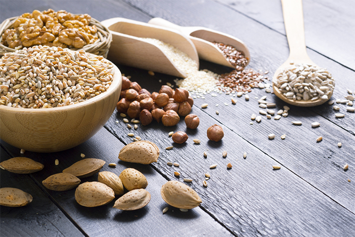 Whole grains and nuts are good sources of biotin.