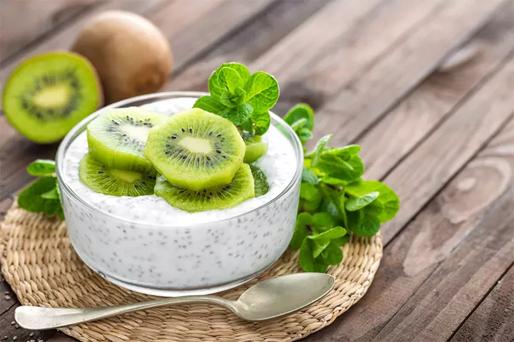 Add chopped kiwi to yogurt