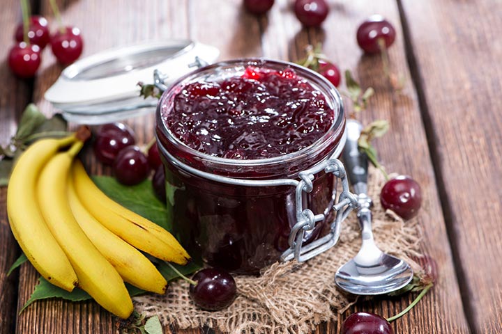 Banana with cherry puree for babies