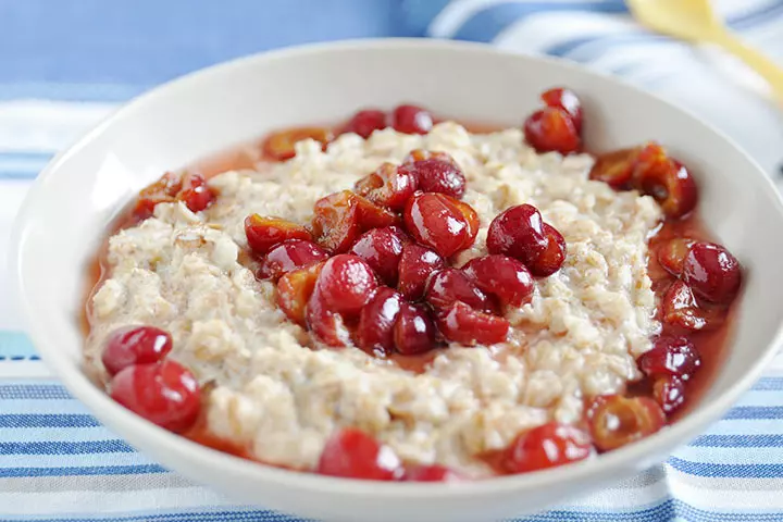 Oatmeal with cherry puree for babies