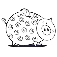 Floral piggy bank coloring page