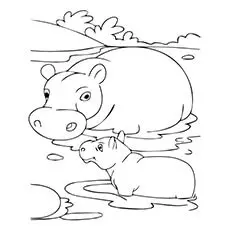 Hippo with baby coloring page