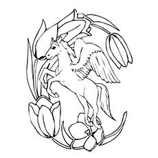 Pegasus By The Flower Coloring Page_image