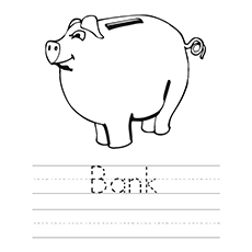 Trace the words and piggy bank coloring page