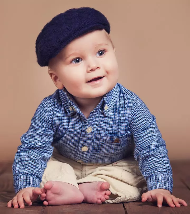 A cute baby is sitting