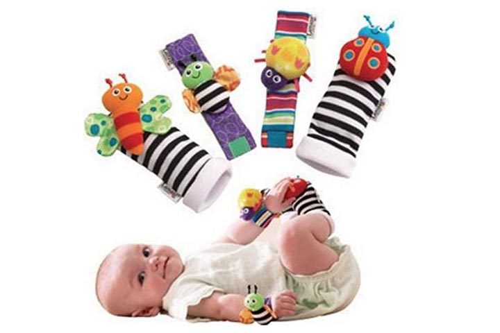 帽檐SMTF可爱动物软婴儿袜子玩具的手腕Rattles and Foot Finders